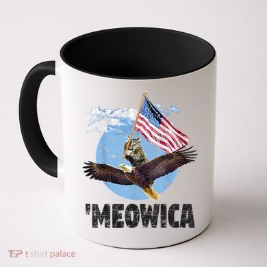 Meowica July 4h Funny Cat Bald Eagle American Flag Coffee Mug