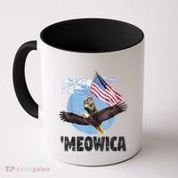 Meowica July 4h Funny Cat Bald Eagle American Flag Coffee Mug thumb 0