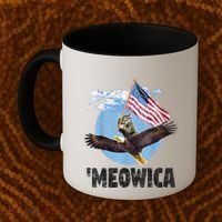 Meowica July 4h Funny Cat Bald Eagle American Flag Coffee Mug thumb 2