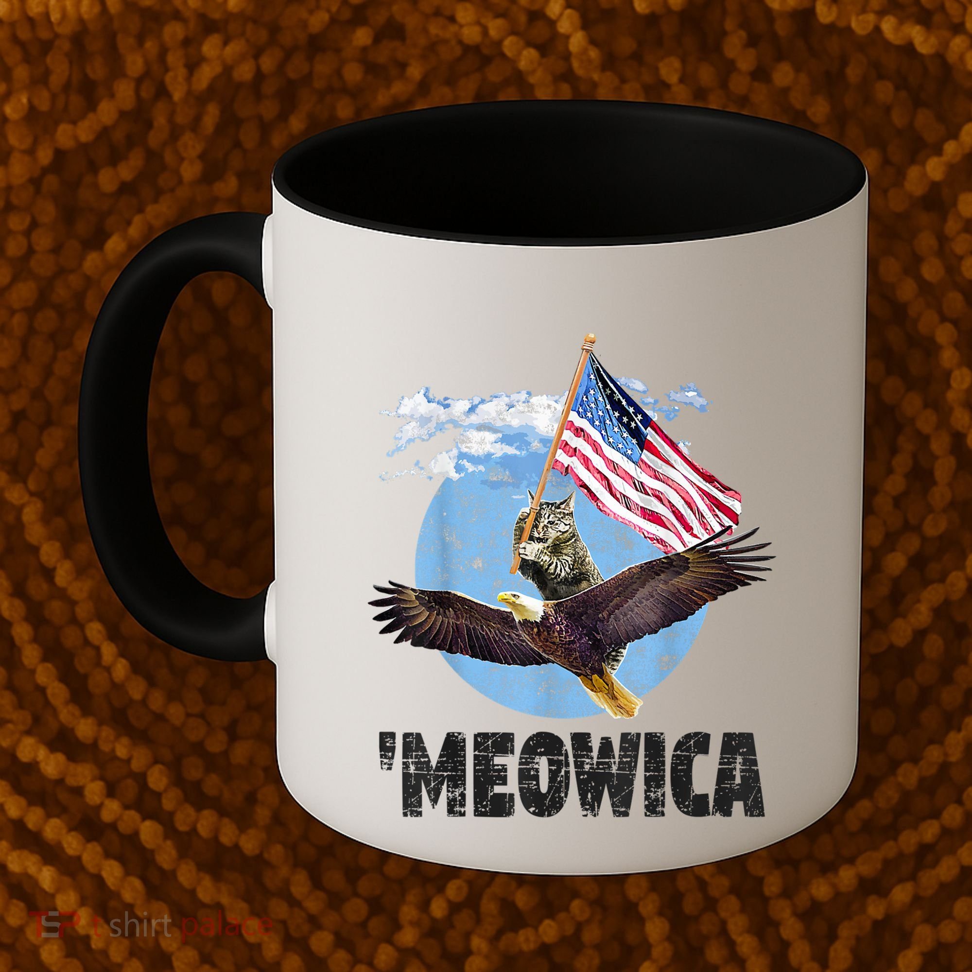 Meowica July 4h Funny Cat Bald Eagle American Flag Coffee Mug