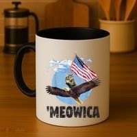 Meowica July 4h Funny Cat Bald Eagle American Flag Coffee Mug thumb 4