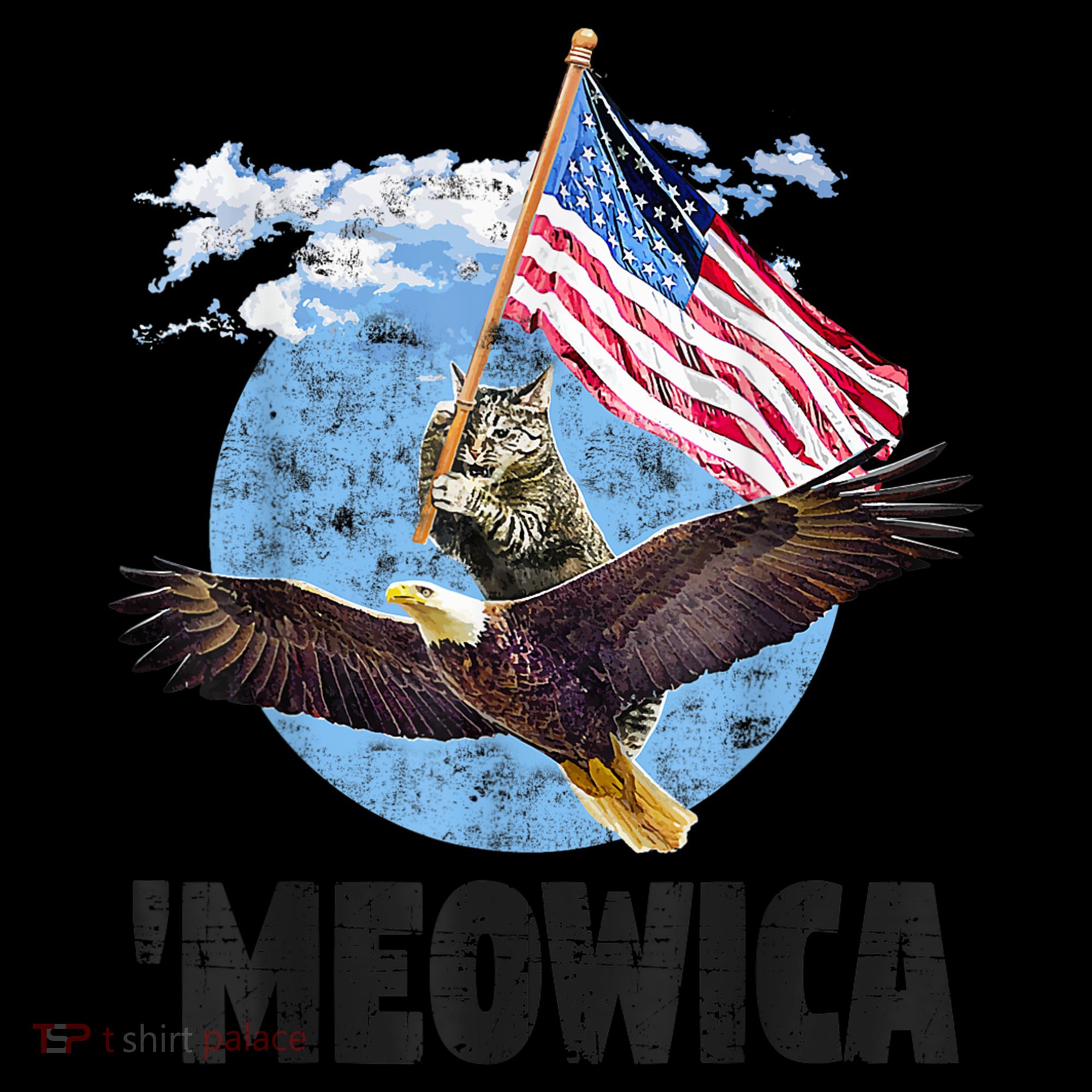 Meowica July 4h Funny Cat Bald Eagle American Flag Coffee Mug