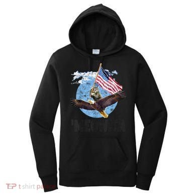 Meowica July 4h Funny Cat Bald Eagle American Flag Women's Hoodie