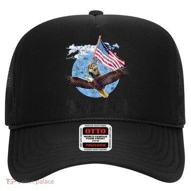 Meowica July 4h Funny Cat Bald Eagle American Flag Hat