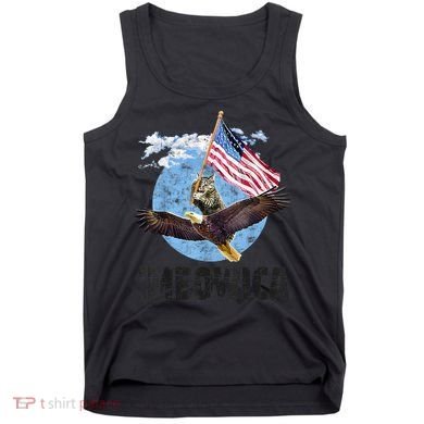 Meowica July 4h Funny Cat Bald Eagle American Flag Tank Top