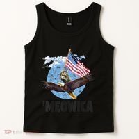 Meowica July 4h Funny Cat Bald Eagle American Flag Tank Top thumb 2