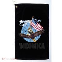 Meowica July 4h Funny Cat Bald Eagle American Flag Golf Towel thumb 0