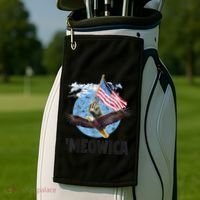 Meowica July 4h Funny Cat Bald Eagle American Flag Golf Towel thumb 2