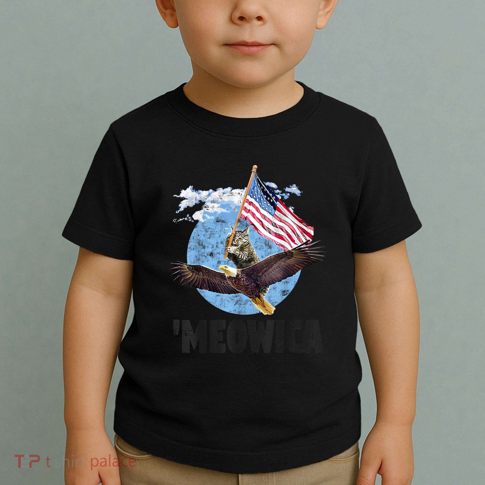 Meowica July 4h Funny Cat Bald Eagle American Flag Toddler T-Shirt