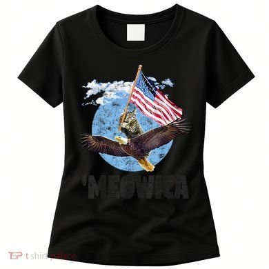 Meowica July 4h Funny Cat Bald Eagle American Flag Women's T-Shirt