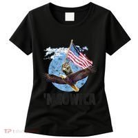 Meowica July 4h Funny Cat Bald Eagle American Flag Women's T-Shirt thumb 0