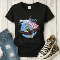 Meowica July 4h Funny Cat Bald Eagle American Flag Women's T-Shirt thumb 3