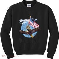 Meowica July 4h Funny Cat Bald Eagle American Flag Kids Sweatshirt thumb 0