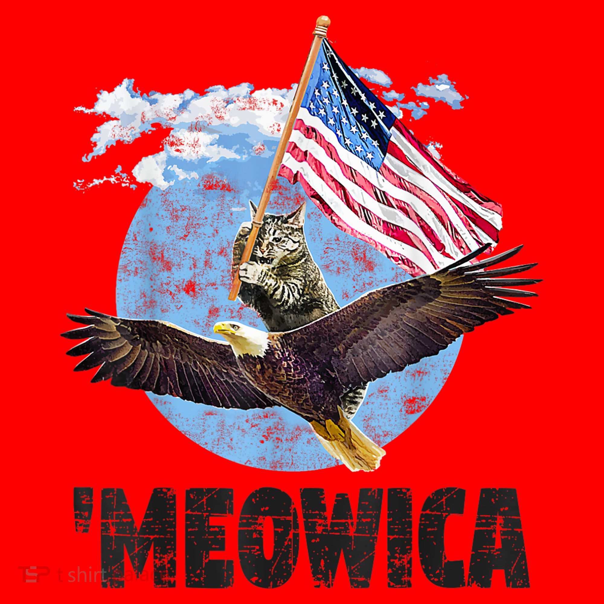 Meowica July 4h Funny Cat Bald Eagle American Flag Santa Hat