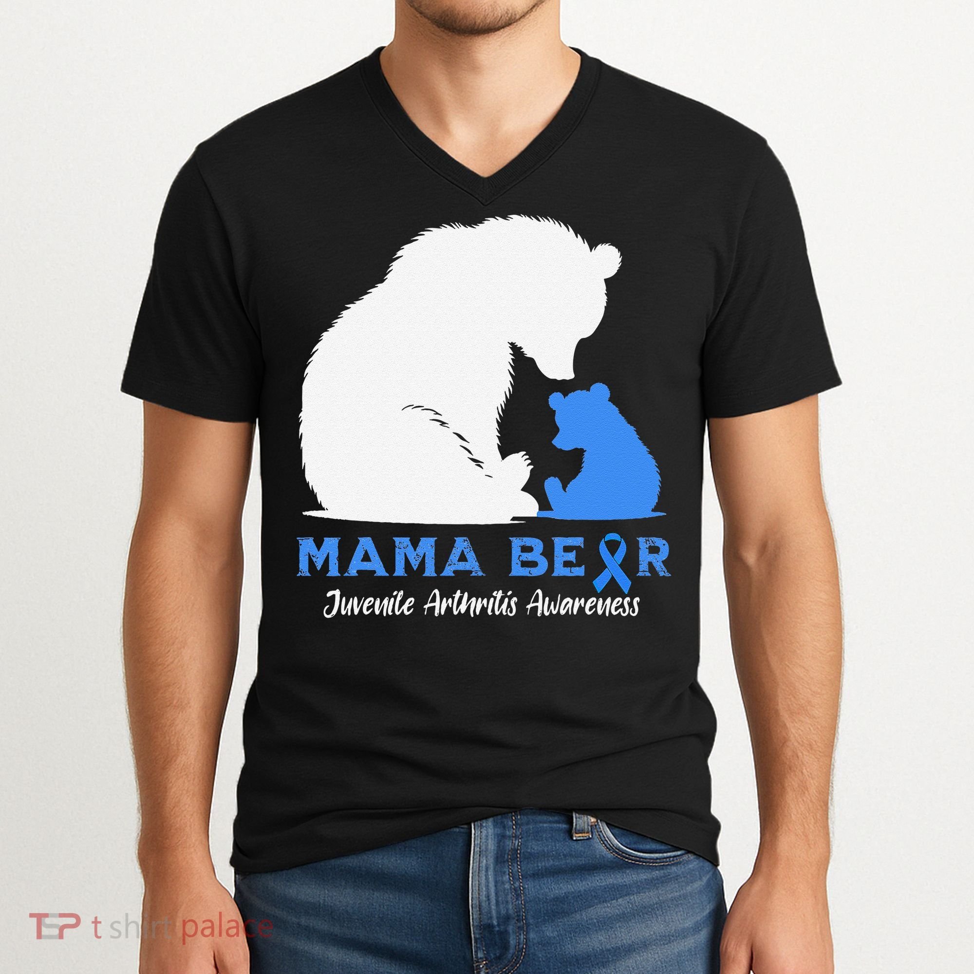 Mama-Bear Juvenile Arthritis Awareness V-Neck T-Shirt