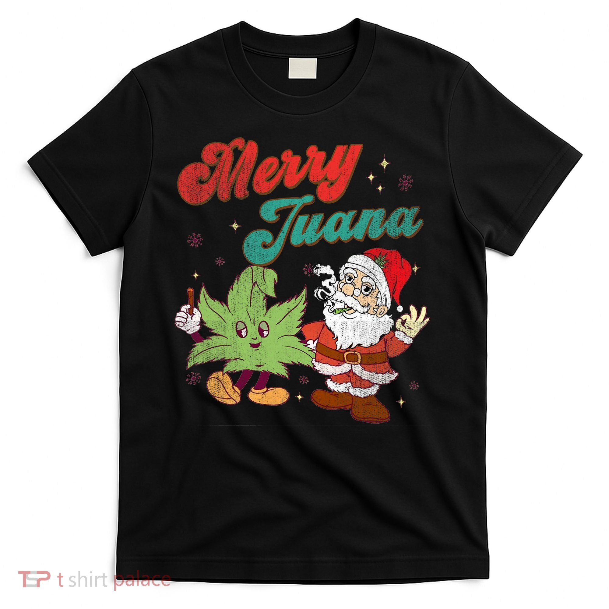 Merry Juana Christmas Funny Santa Smoking Weed Stoner Outfit T-Shirt