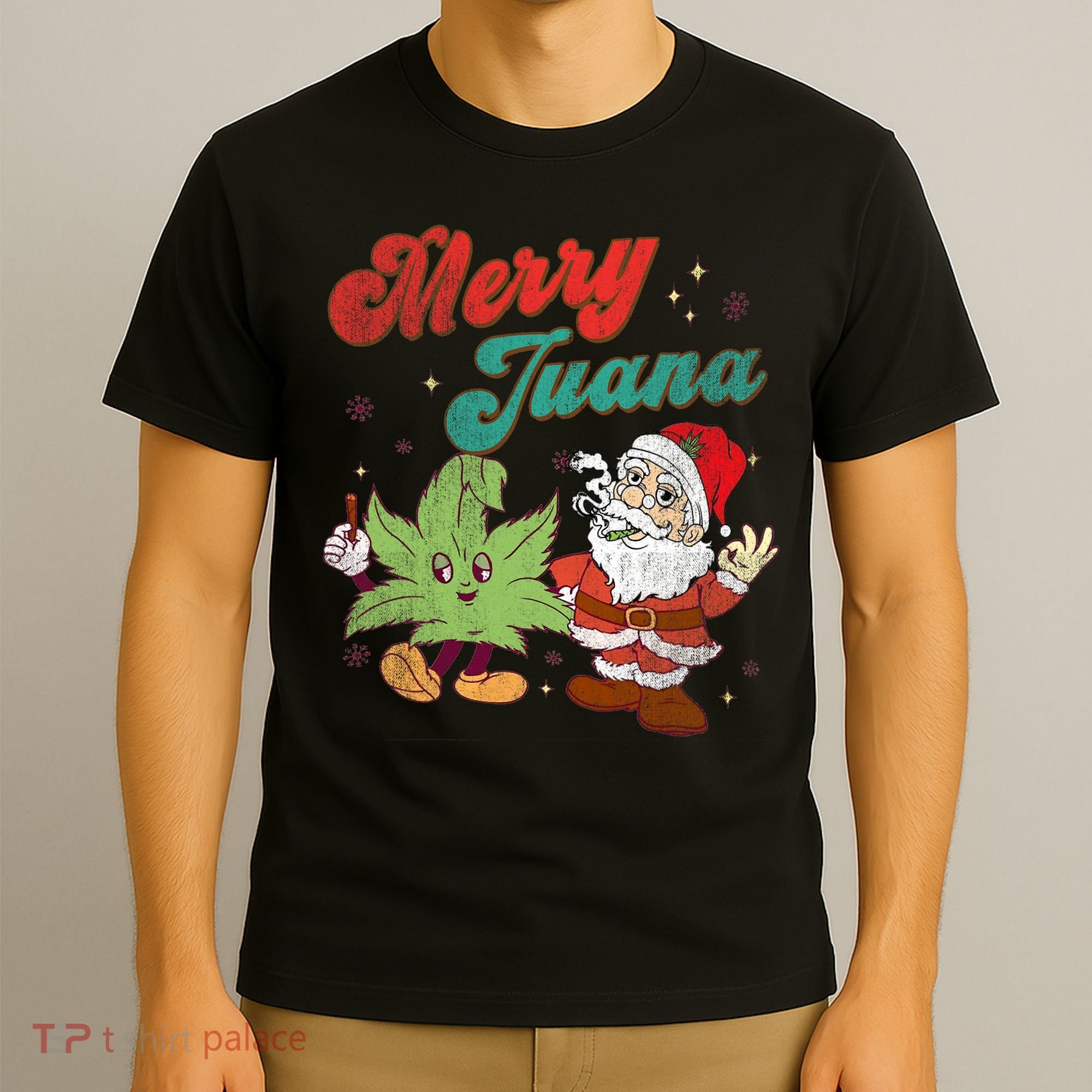 Merry Juana Christmas Funny Santa Smoking Weed Stoner Outfit T-Shirt