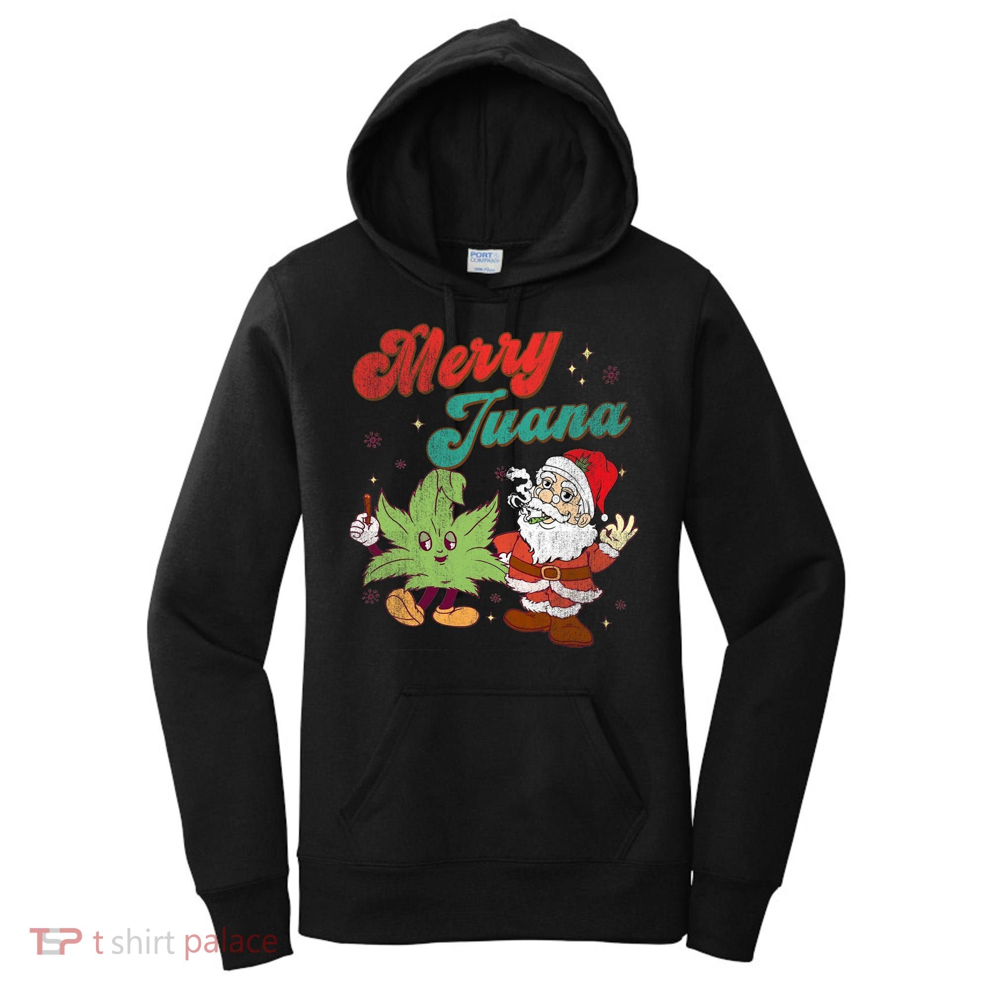Merry Juana Christmas Funny Santa Smoking Weed Stoner Outfit Women's Hoodie