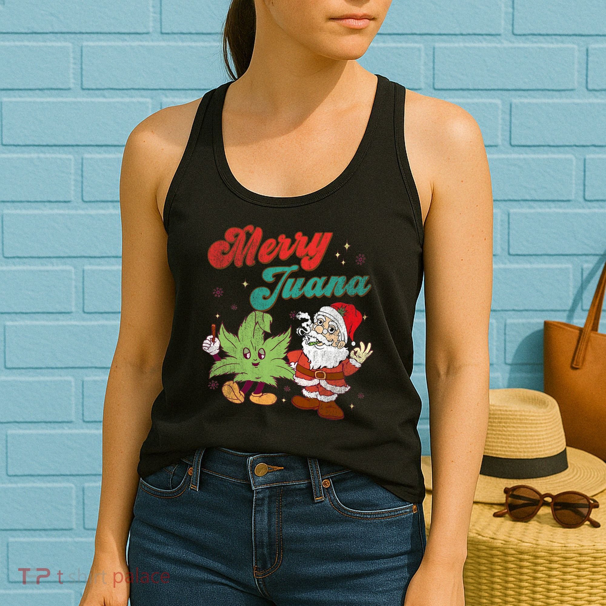 Merry Juana Christmas Funny Santa Smoking Weed Stoner Outfit Women's Tank Top