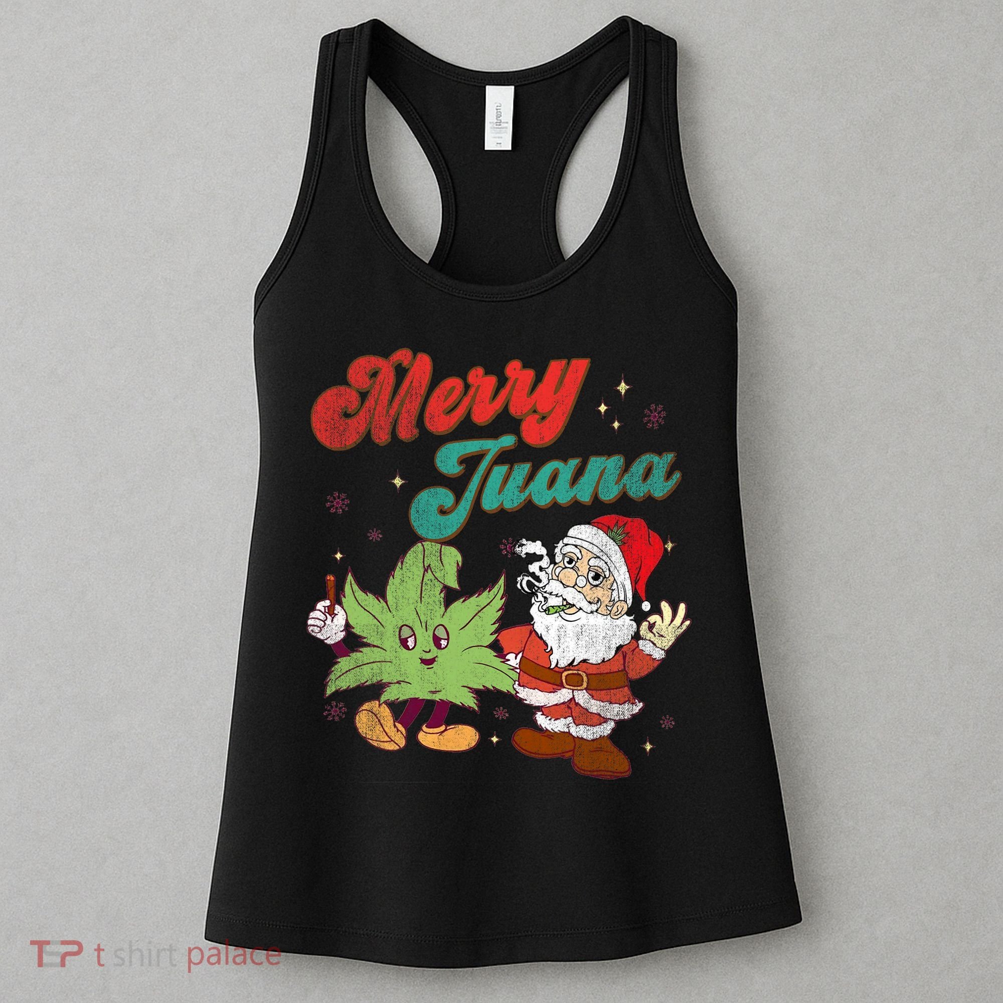 Merry Juana Christmas Funny Santa Smoking Weed Stoner Outfit Women's Tank Top