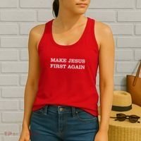 Make Jesus First Again Christian Catholic Faith Women's Tank Top thumb 2
