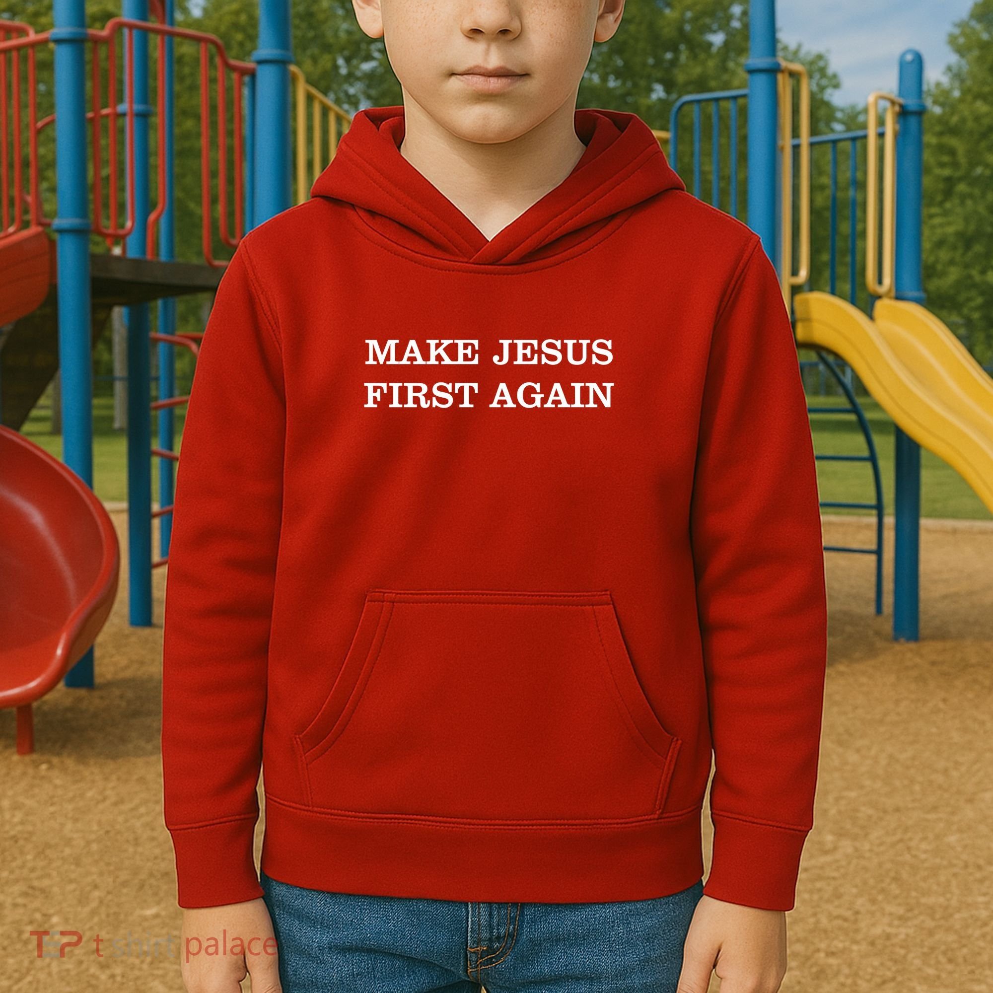 Make Jesus First Again Christian Catholic Faith Kids Hoodie