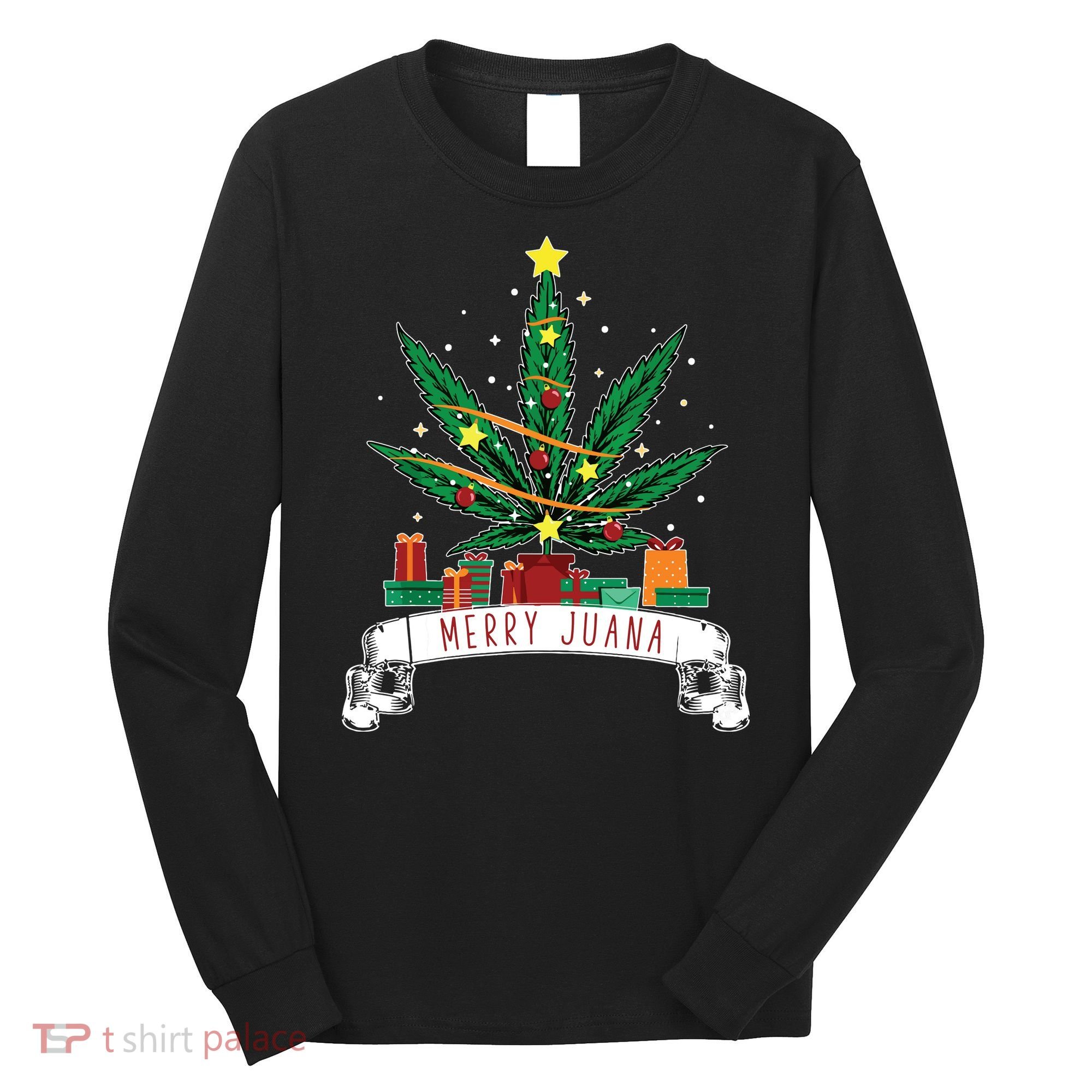 Merry Juana Funny Holiday Christmas Marijuana Weed Stoner Long Sleeve Shirt