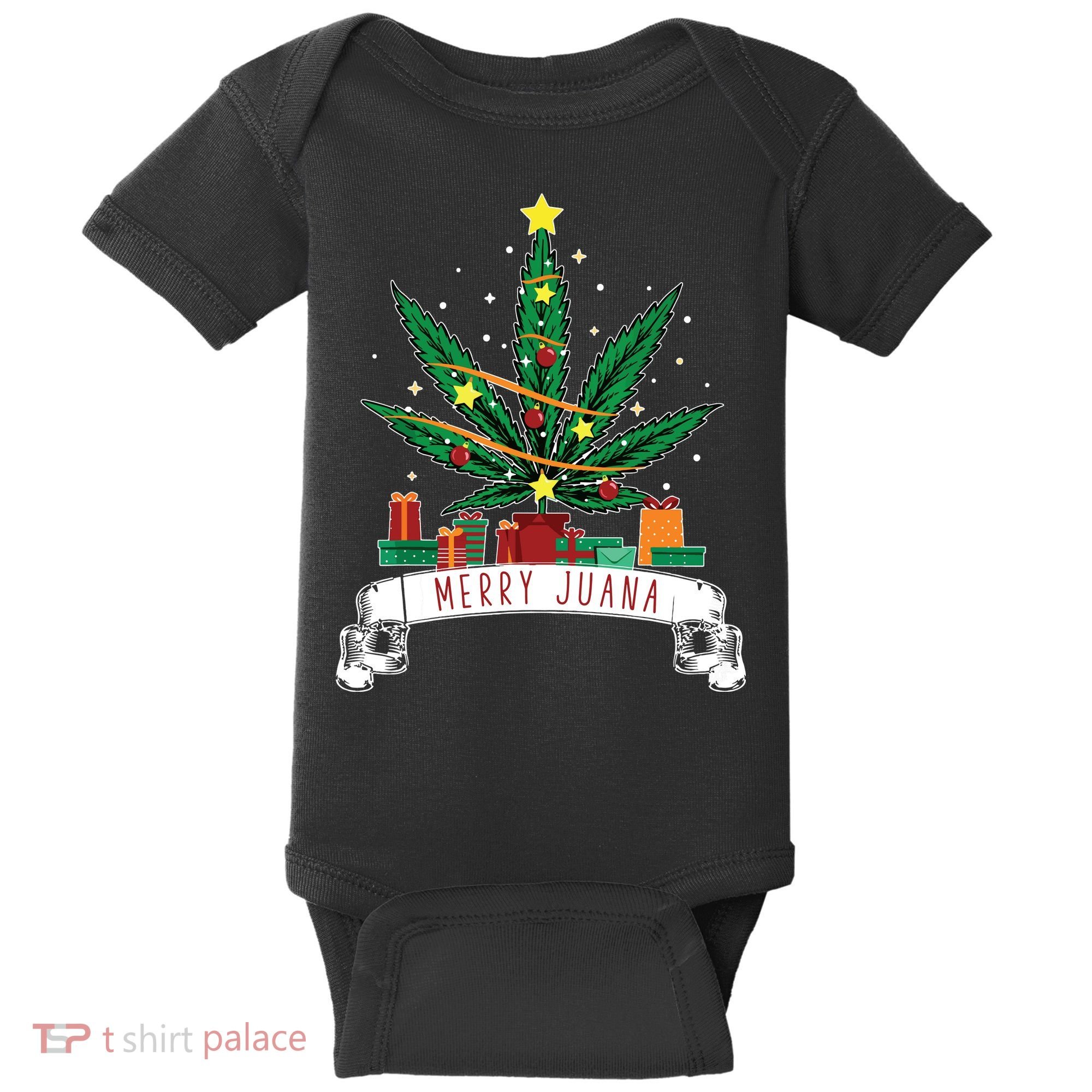 Merry Juana Funny Holiday Christmas Marijuana Weed Stoner Baby Bodysuit