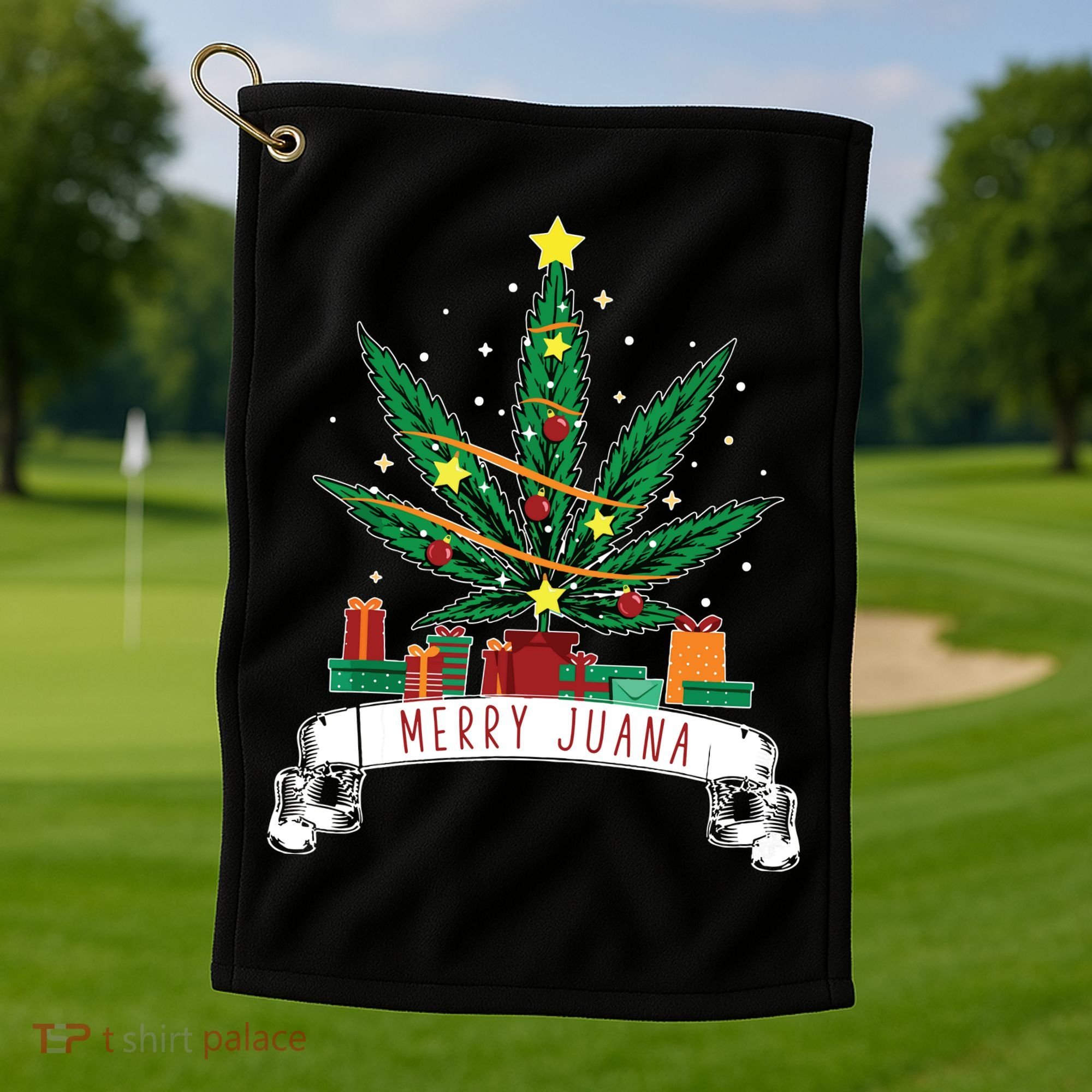Merry Juana Funny Holiday Christmas Marijuana Weed Stoner Golf Towel