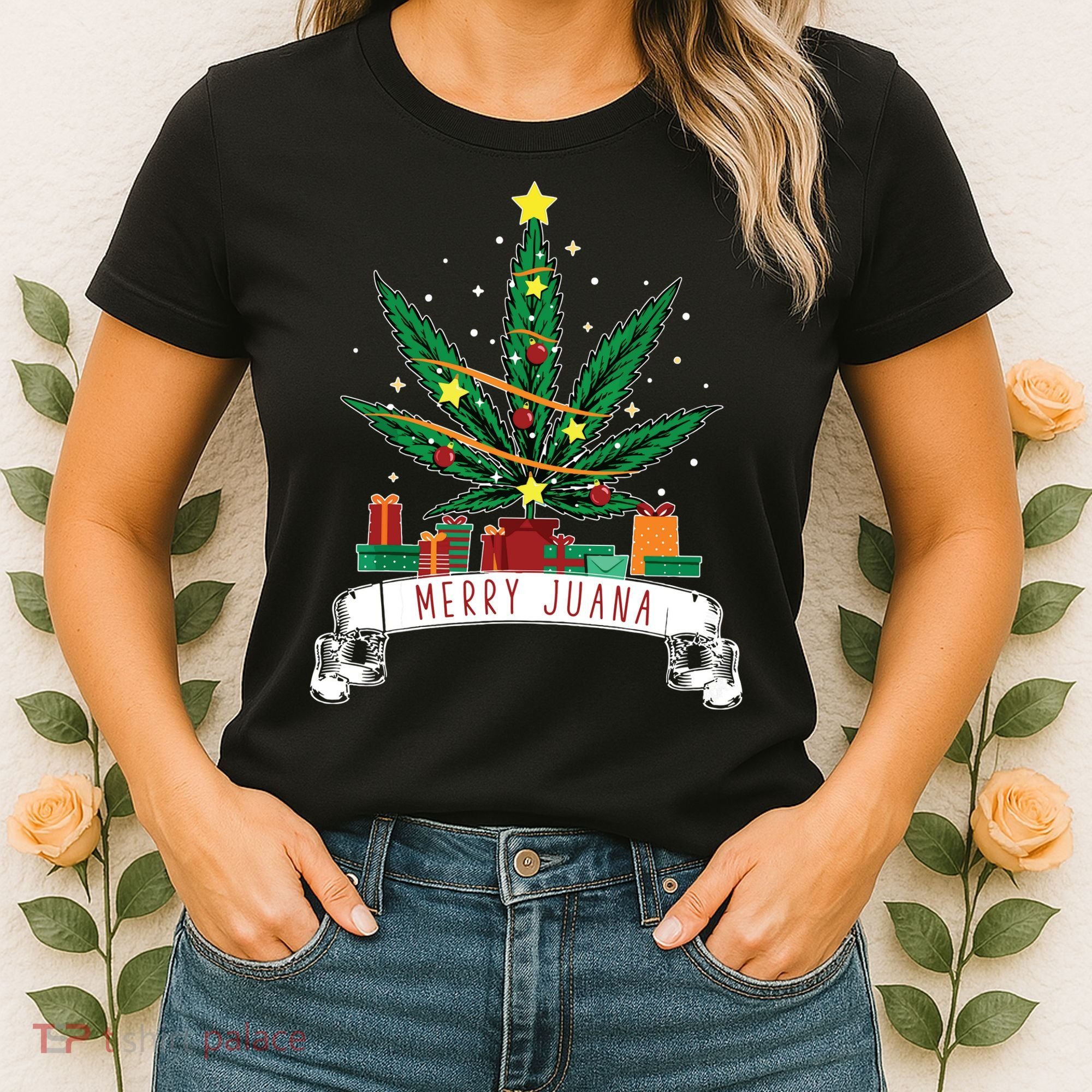 Merry Juana Funny Holiday Christmas Marijuana Weed Stoner Women's T-Shirt