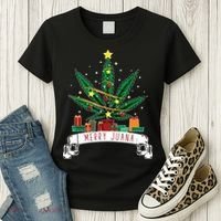 Merry Juana Funny Holiday Christmas Marijuana Weed Stoner Women's T-Shirt thumb 3