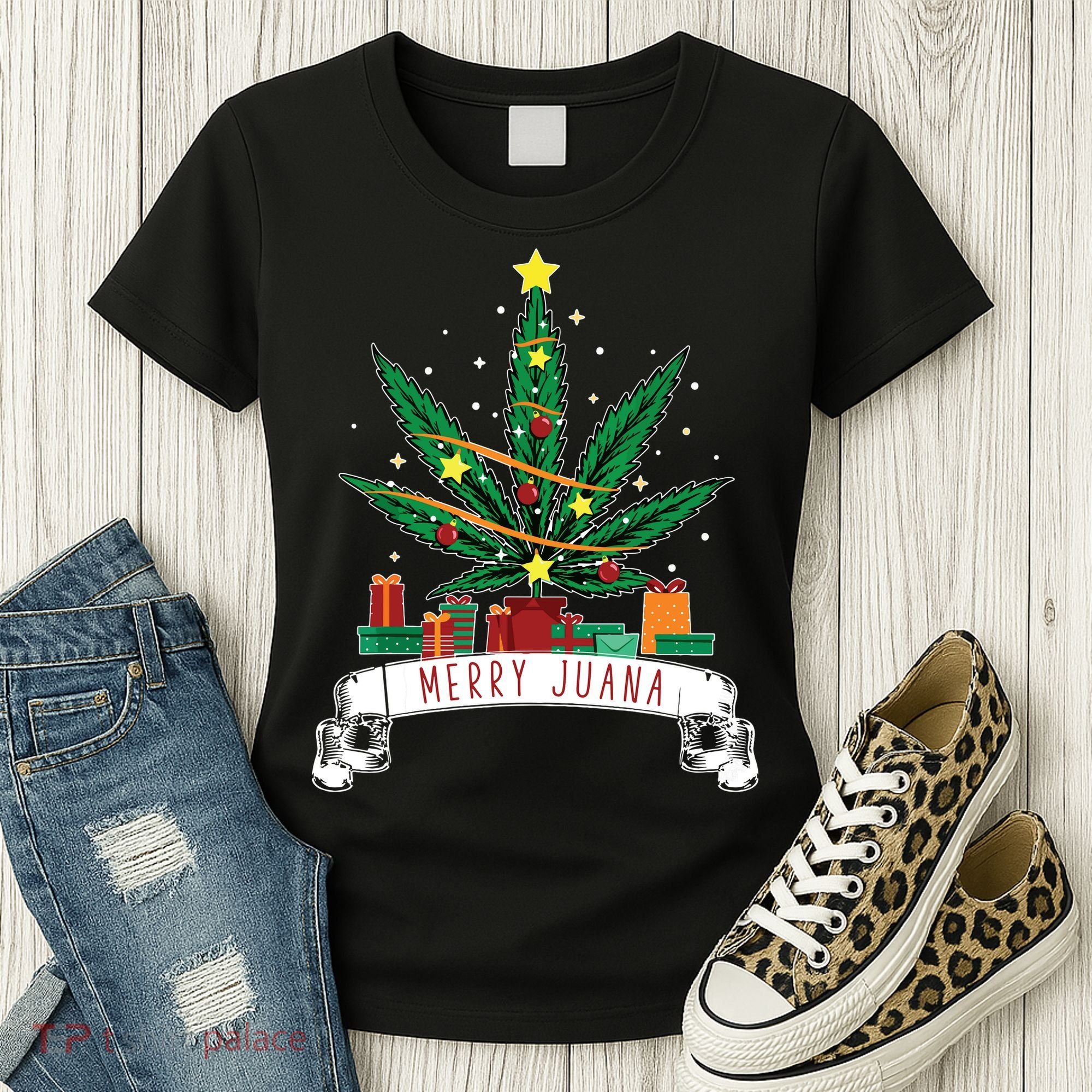 Merry Juana Funny Holiday Christmas Marijuana Weed Stoner Women's T-Shirt