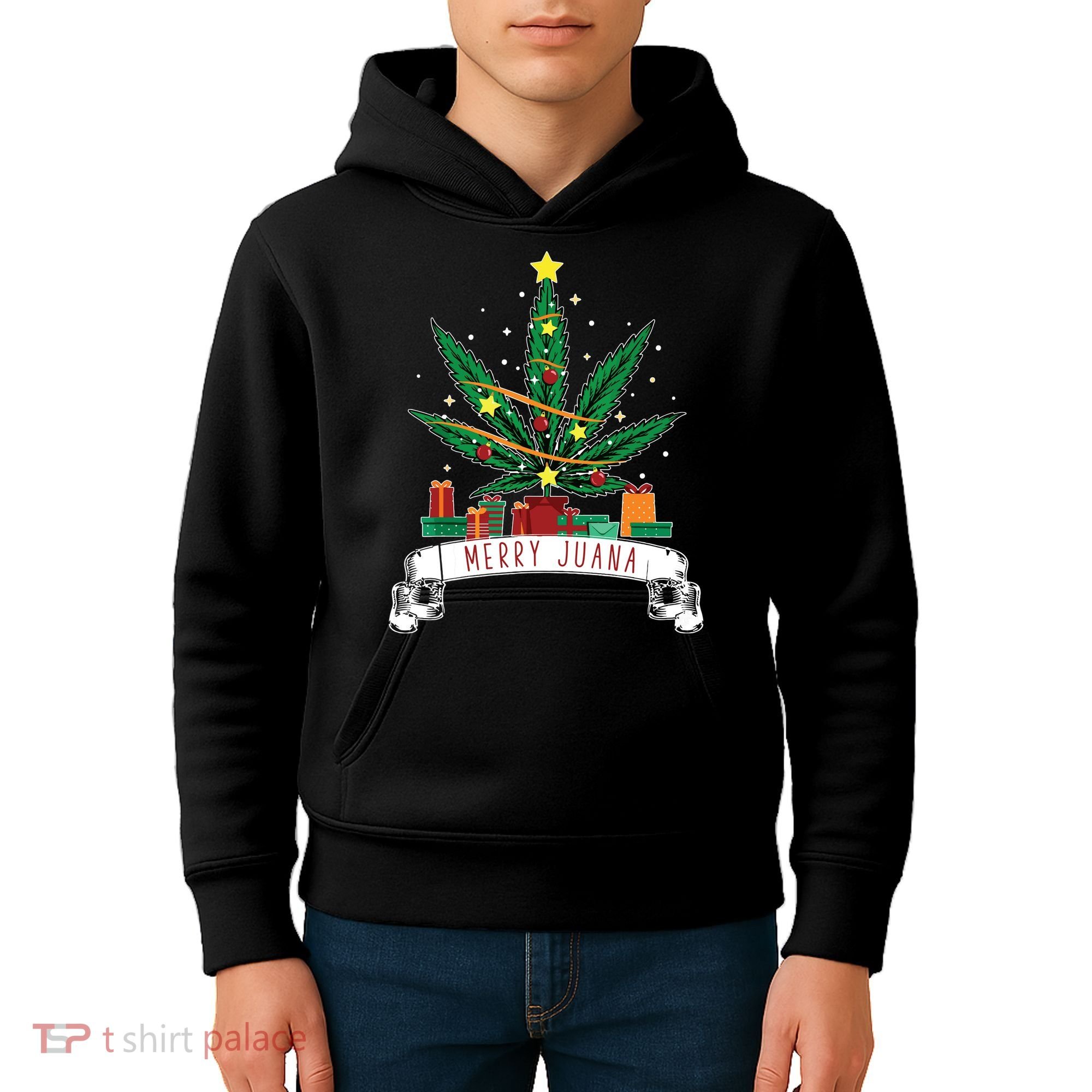 Merry Juana Funny Holiday Christmas Marijuana Weed Stoner Kids Hoodie
