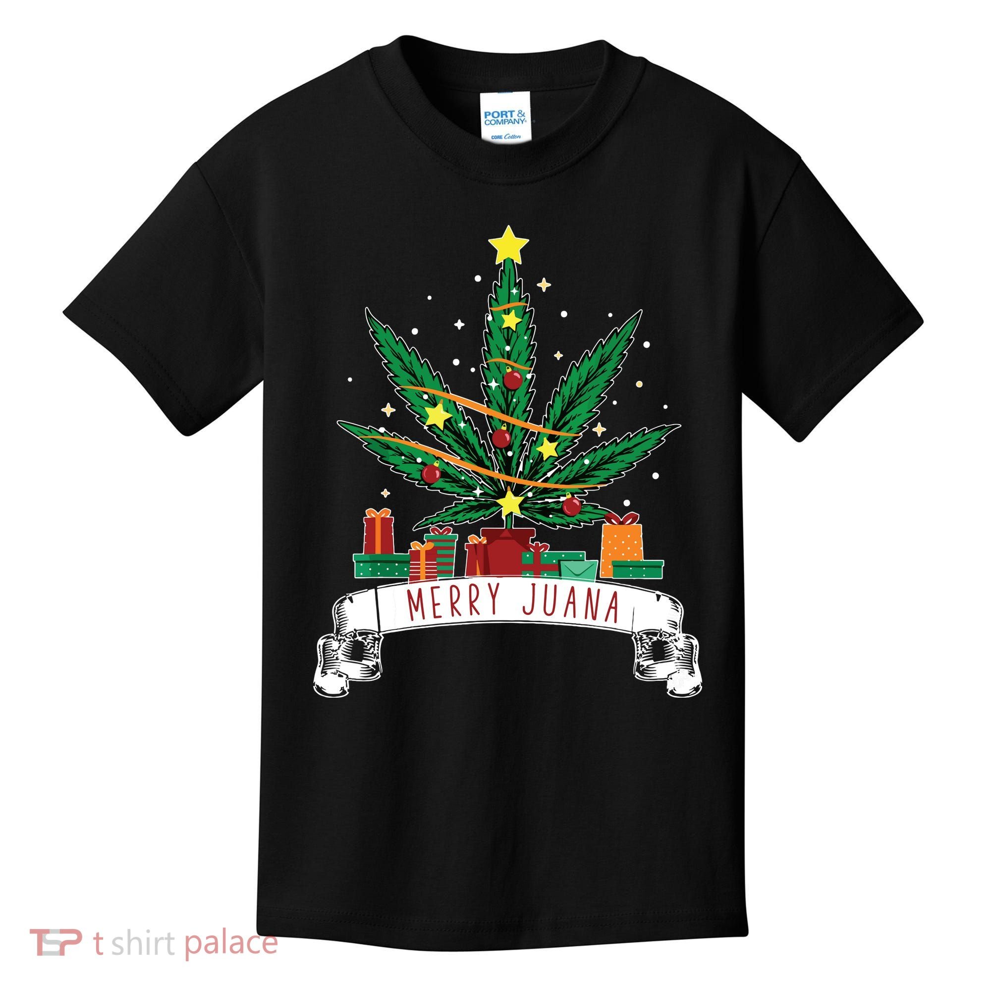 Merry Juana Funny Holiday Christmas Marijuana Weed Stoner Kids T-Shirt