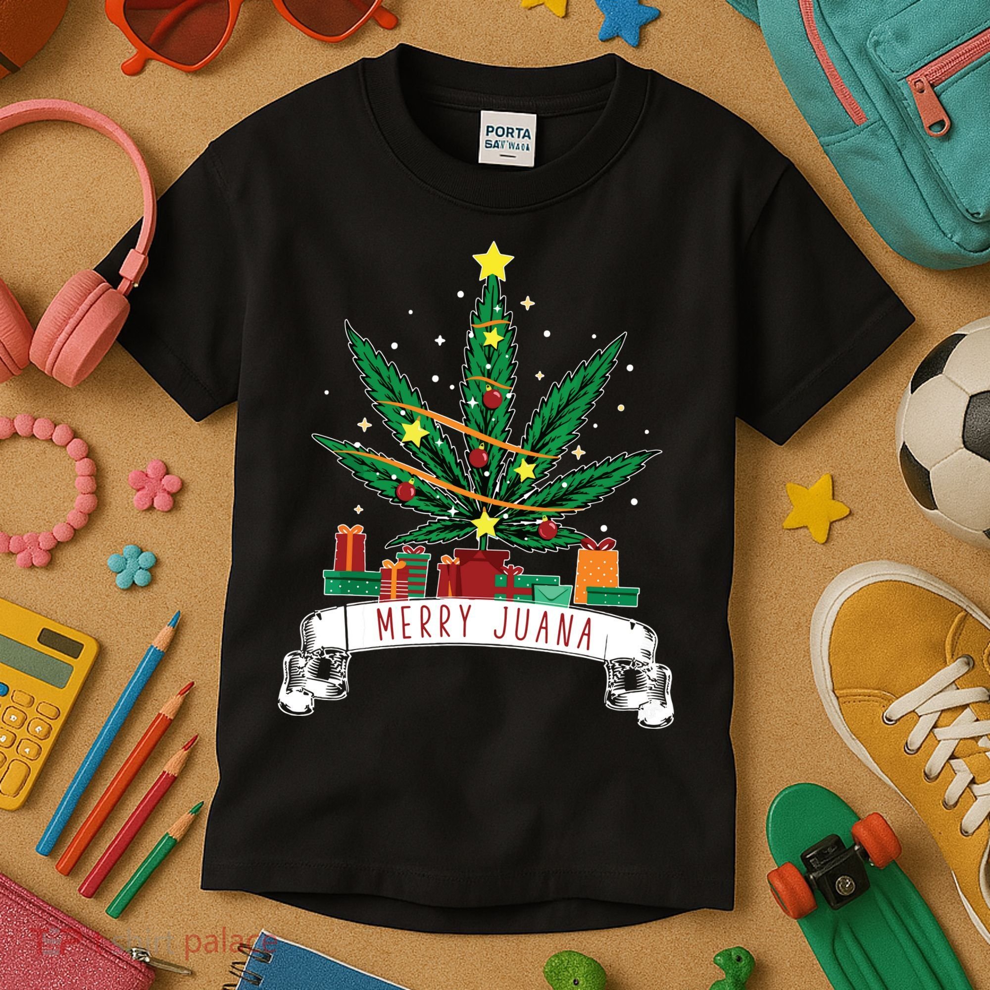 Merry Juana Funny Holiday Christmas Marijuana Weed Stoner Kids T-Shirt