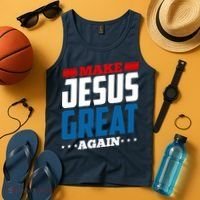 Make Jesus Great Again Red White And Blue Tank Top thumb 4
