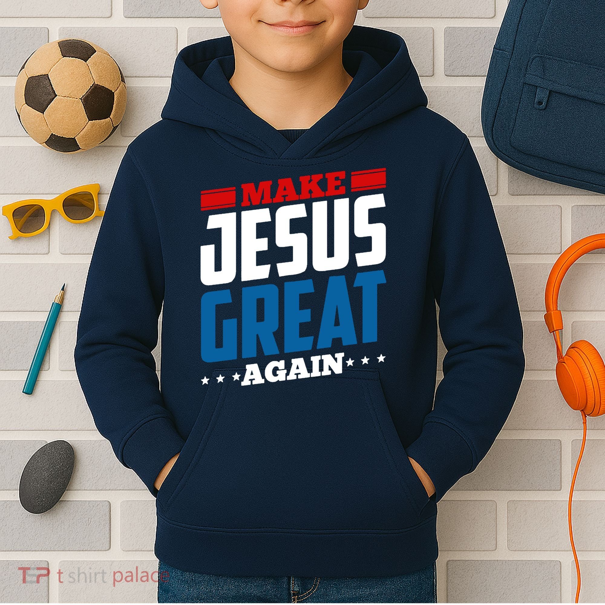 Make Jesus Great Again Red White And Blue Kids Hoodie