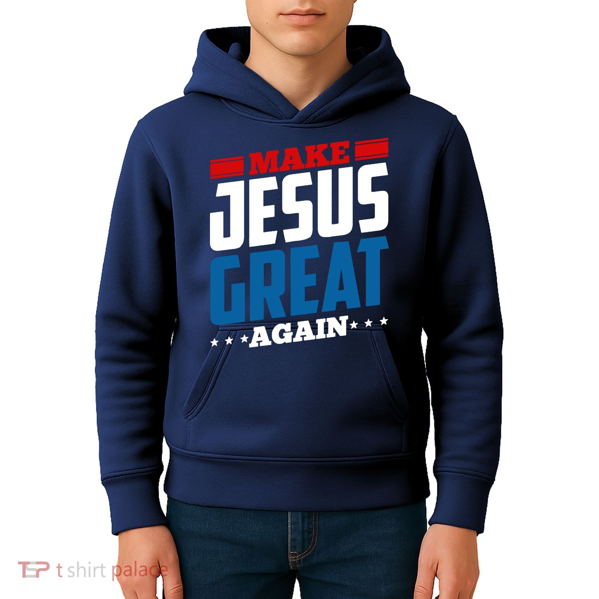 Make Jesus Great Again Red White And Blue Kids Hoodie