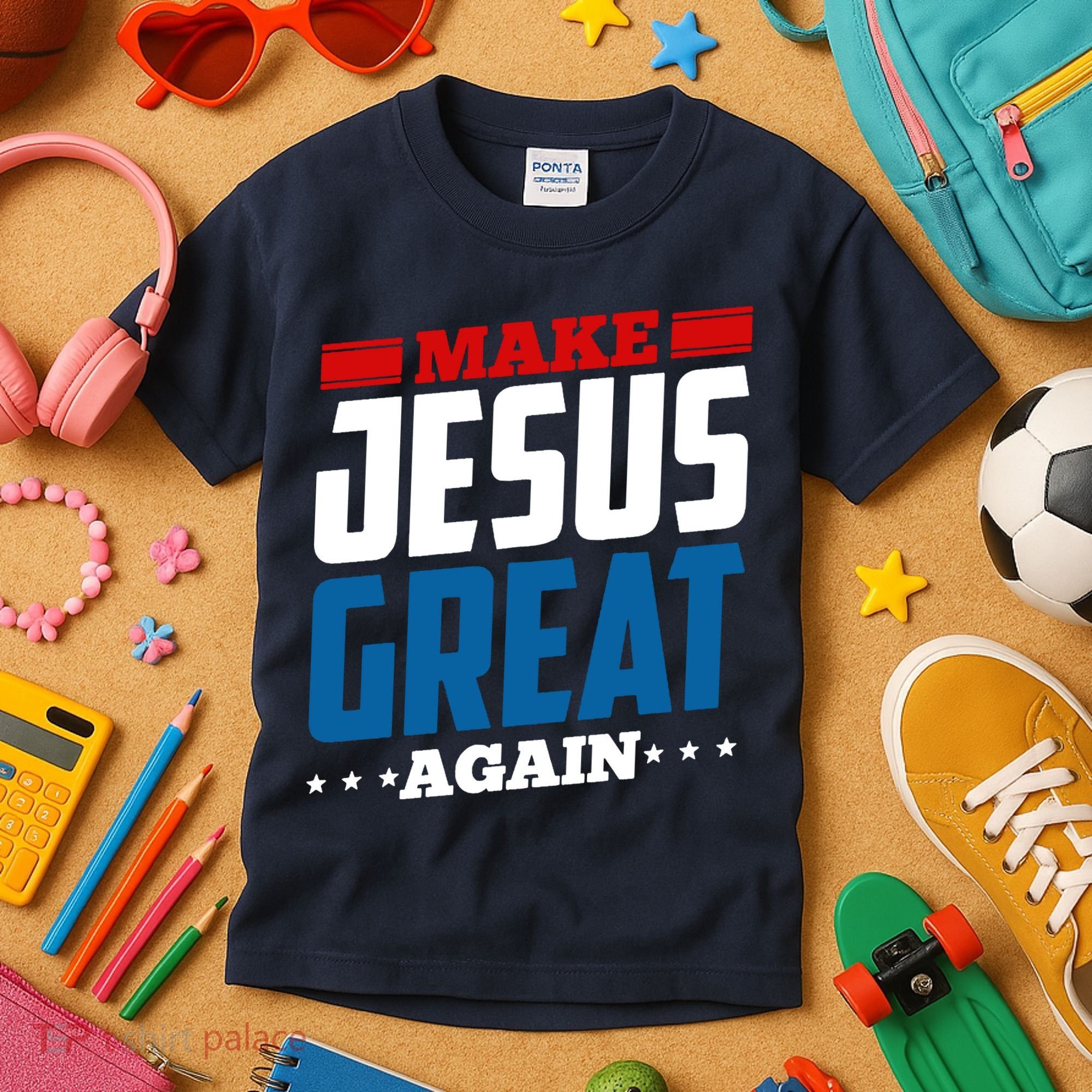 Make Jesus Great Again Red White And Blue Kids T-Shirt