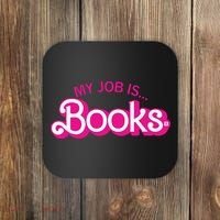 My Job Is Books Retro Pink Style Reading Books Coaster thumb 0