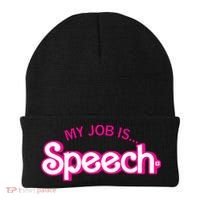 My Job Is Speech Therapist SLP Retro Pink Style Speech Gift Beanie thumb 0