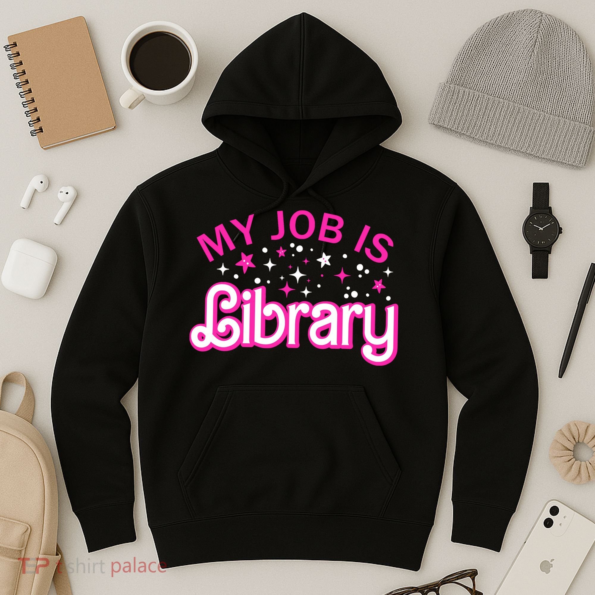 My Job Is A Library Retro Pink Style Reading Books Librarian Hoodie