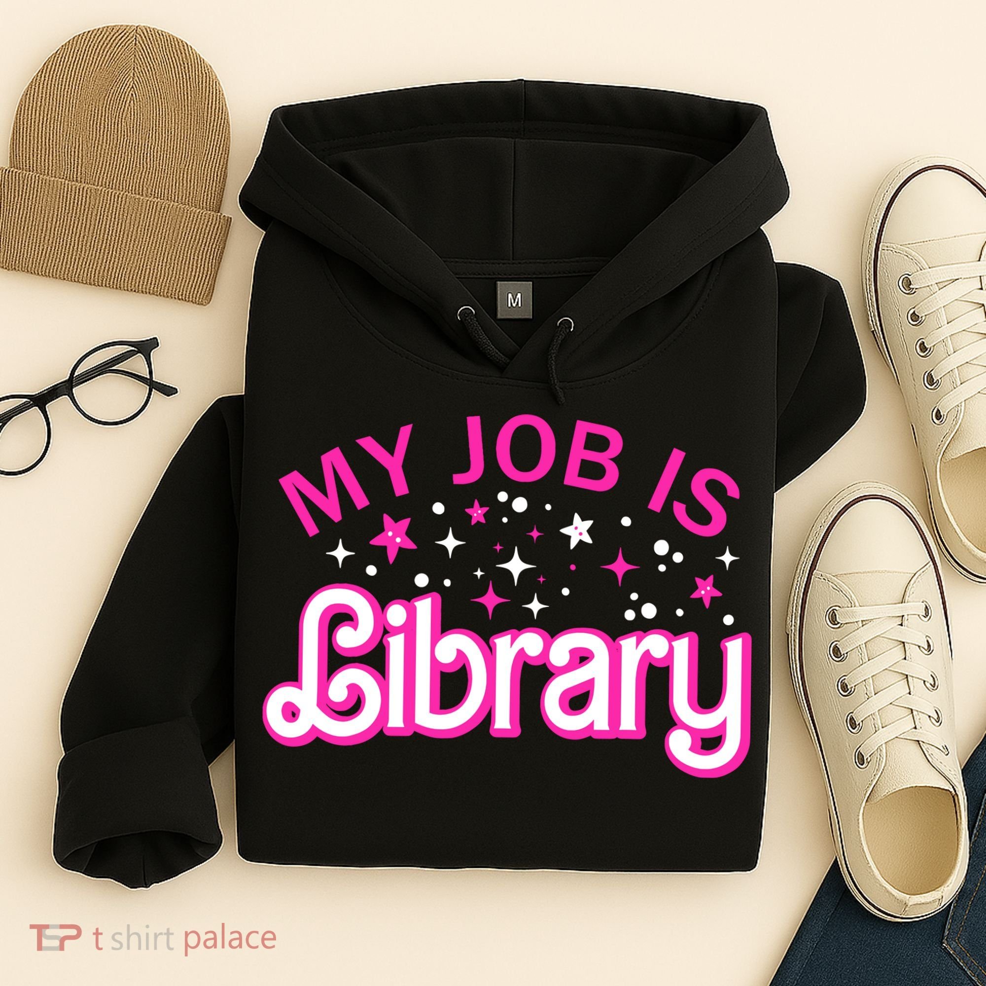 My Job Is A Library Retro Pink Style Reading Books Librarian Hoodie