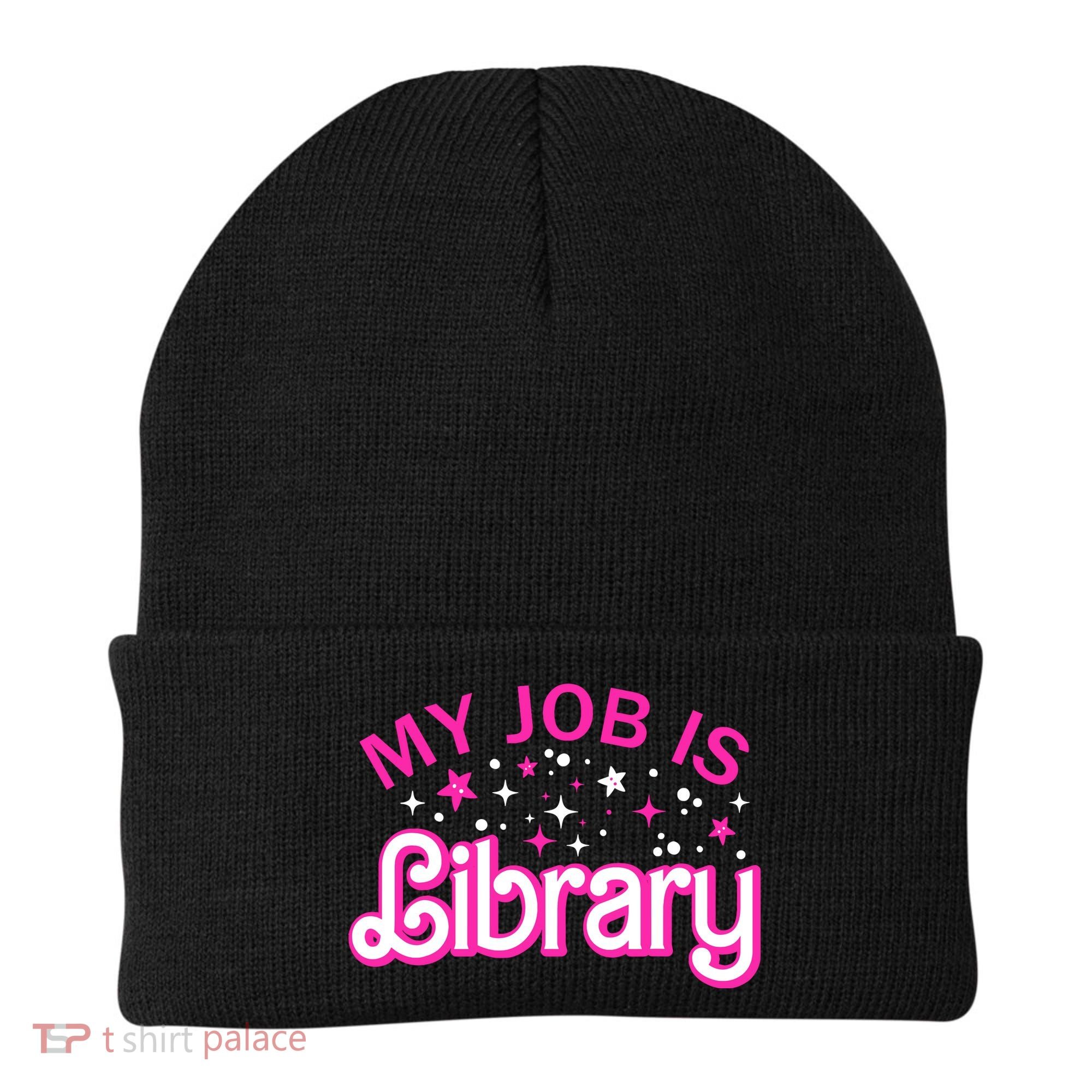 My Job Is A Library Retro Pink Style Reading Books Librarian Beanie