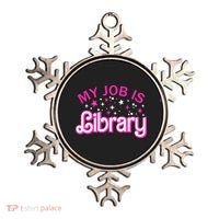My Job Is A Library Retro Pink Style Reading Books Librarian Ornament thumb 0
