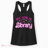 My Job Is A Library Retro Pink Style Reading Books Librarian Women's Tank Top thumb 0