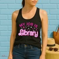 My Job Is A Library Retro Pink Style Reading Books Librarian Women's Tank Top thumb 2