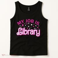My Job Is A Library Retro Pink Style Reading Books Librarian Tank Top thumb 2