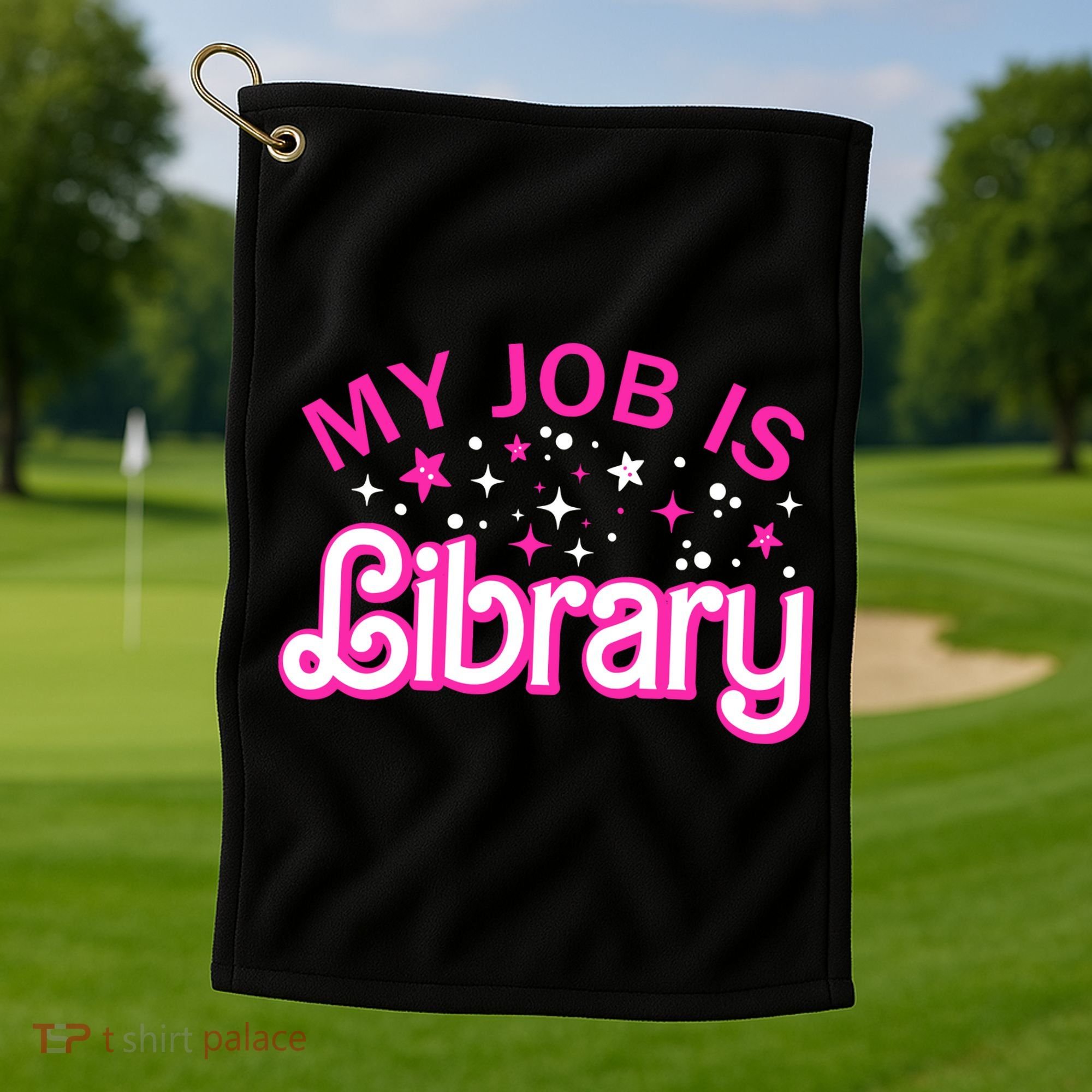 My Job Is A Library Retro Pink Style Reading Books Librarian Golf Towel