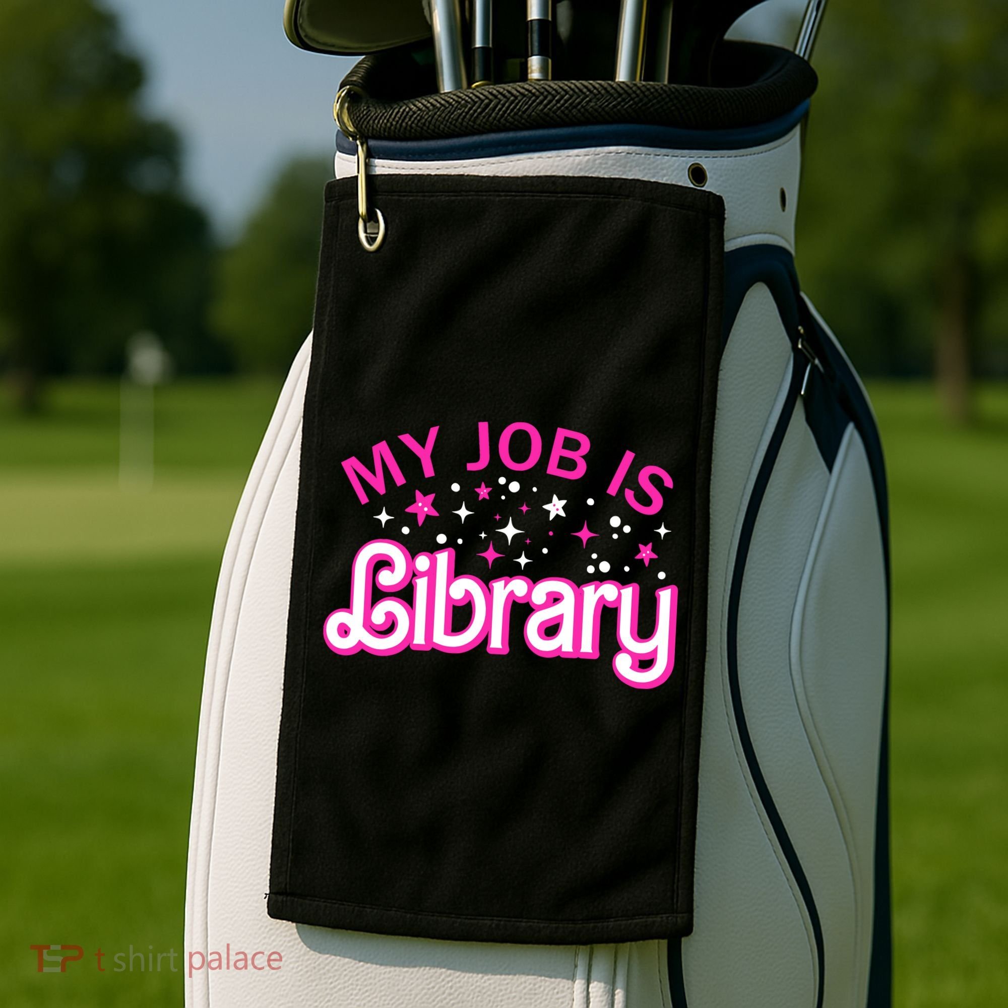 My Job Is A Library Retro Pink Style Reading Books Librarian Golf Towel